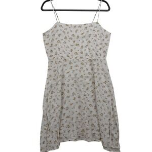 Volcom Floral Mini Dress Womens Medium White Yellow Spaghetti Strap Summer Boho
